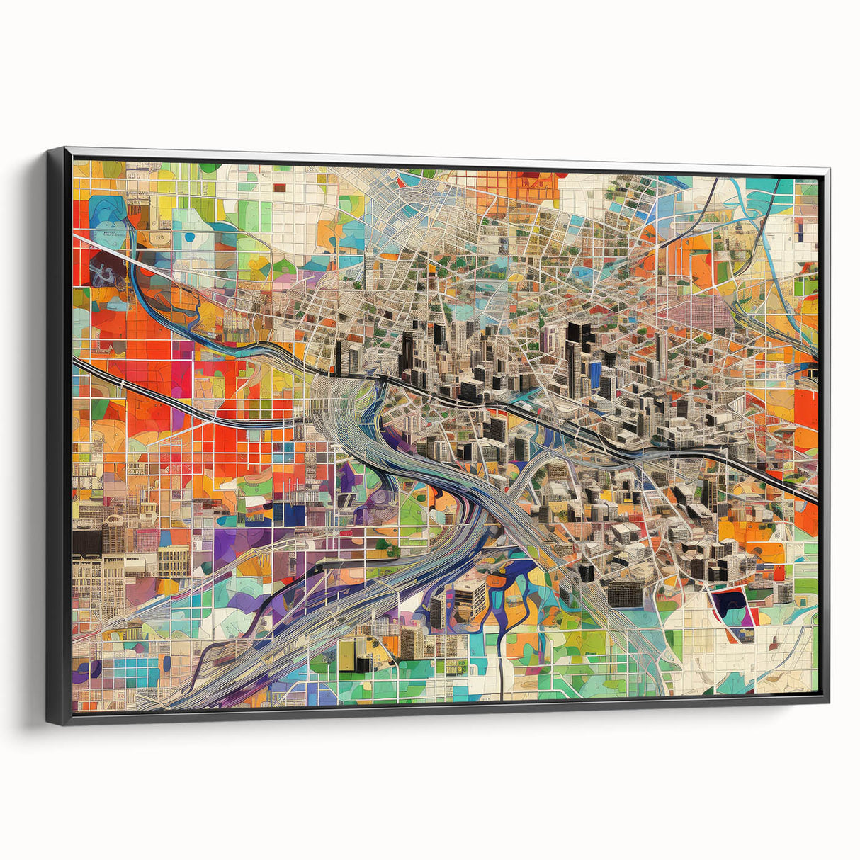 Black and white framed canvas of Phoenix Valley landscape, ideal for bedroom wall decor.
