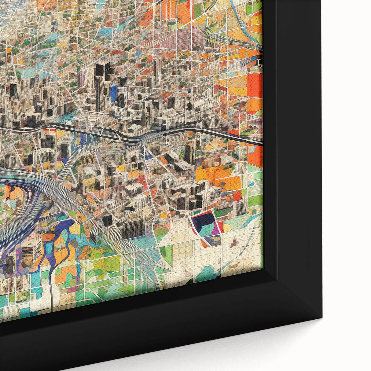Extra large framed canvas featuring a textured, colorful depiction of the Phoenix Valley, ideal for living room decor.