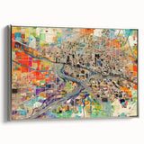 Framed canvas landscape art painting depicting the Phoenix Valley in muted earth tones, ideal for office decor.