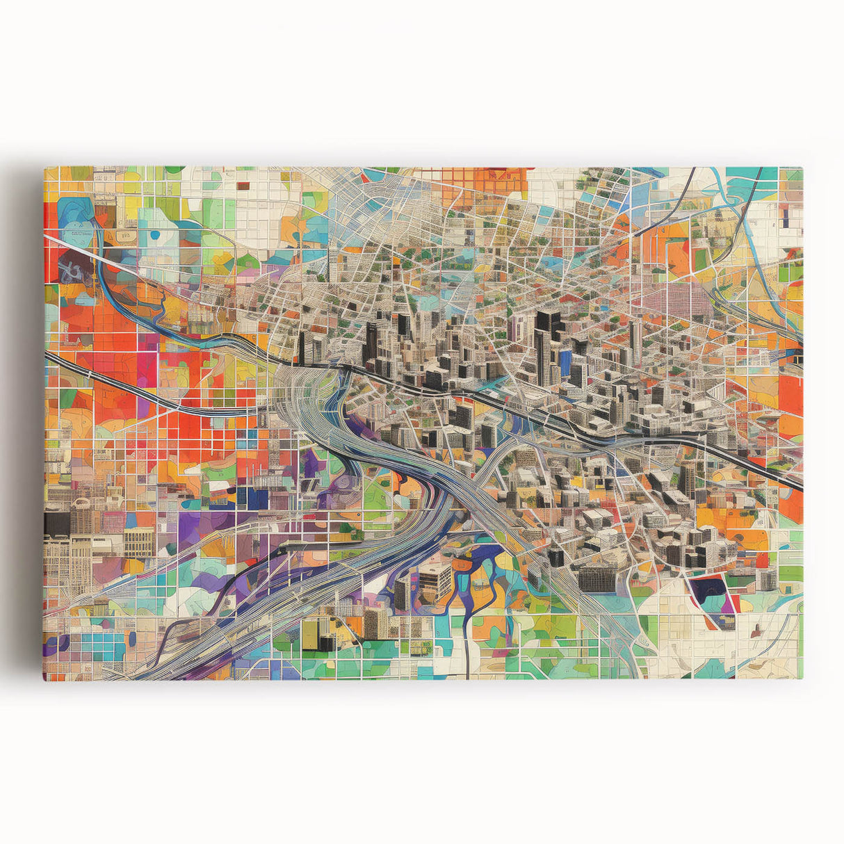 Large black and white stretched canvas of Phoenix Valley, ideal for kitchen wall art.