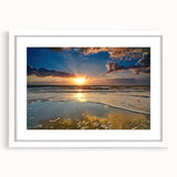 Abstract art print of South Carolina scenery in muted green and blue tones, framed with a white mat.