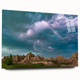Large abstract depiction of South Dakota Badlands in muted earth tones on acrylic glass.