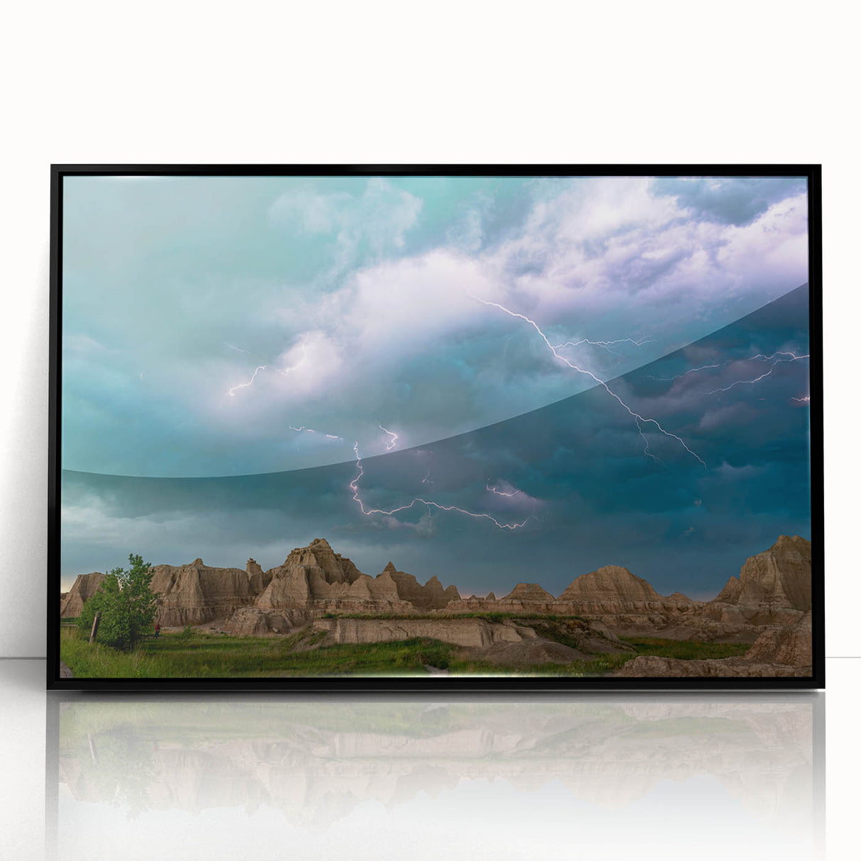 Large abstract wall art of South Dakota Badlands in muted earth tones, framed acrylic, suitable for modern living room decor.