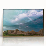 Framed acrylic print of the South Dakota Badlands in earthy tones, ideal for modern art wall decor.