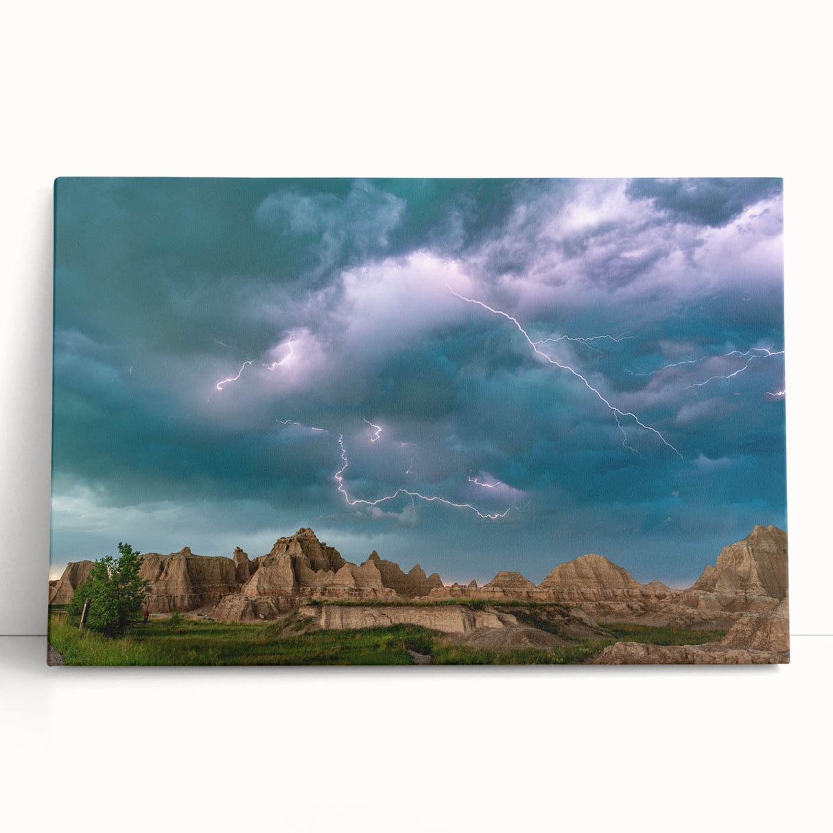 Black and white stretched canvas of South Dakota Badlands, ideal for kitchen wall art or bedroom ambiance.