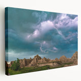 Large art depicting the Badlands in South Dakota with earthy tones on a stretched canvas, suitable for kitchen wall art.