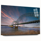 Large abstract wall art of Memphis skyline in muted blue and gray tones on acrylic glass.