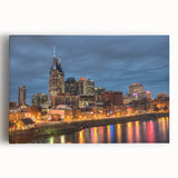 Black and white stretched canvas of Nashville skyline, ideal for kitchen wall art.