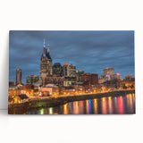 Black and white stretched canvas of Nashville skyline, ideal for kitchen wall art or bedroom ambiance.