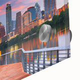 Large abstract wall art of Austin, Texas, in muted earth tones on acrylic glass, ideal for dining room decor.