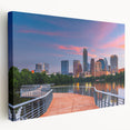 Large art of Austin, Texas skyline in muted earth tones on stretched canvas, suitable for kitchen wall art.