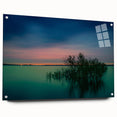 Acrylic print of Dallas skyline in muted blue and gray tones, ideal for modern bedroom or dining room decor.