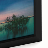 Extra large framed canvas of Dallas skyline in black with colorful, textured highlights, ideal for living room decor.