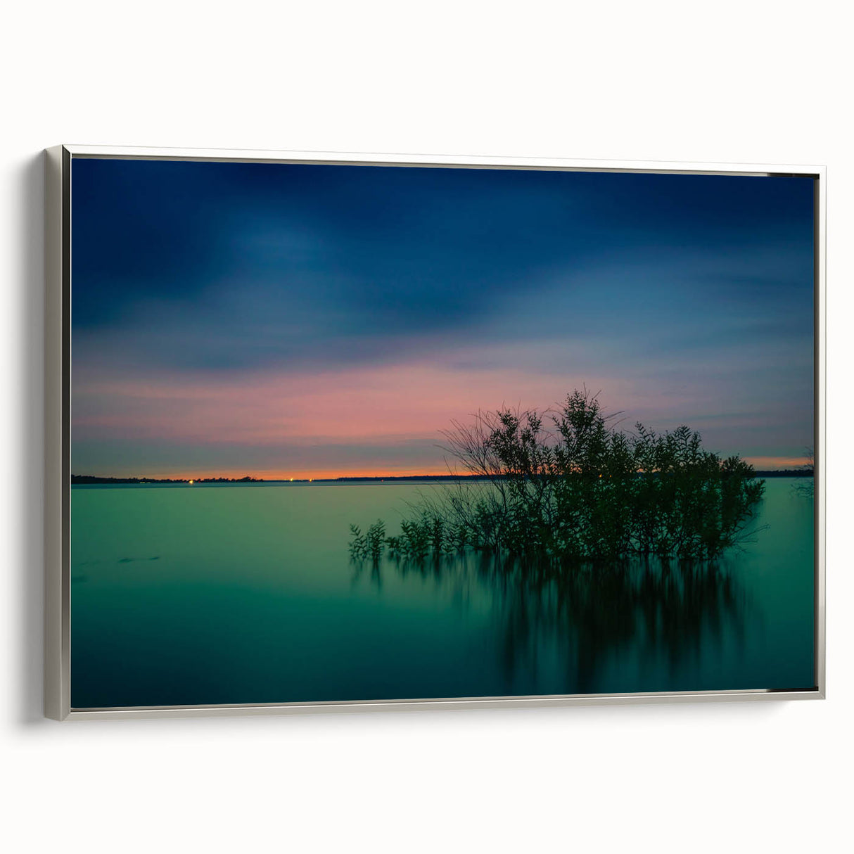 Framed canvas landscape art painting of Dallas skyline in muted black with colorful accents, ideal for office decor.