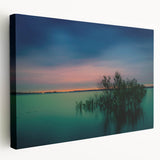 Dallas skyline depicted in muted gray and blue tones on a large stretched canvas, ideal for kitchen wall art.