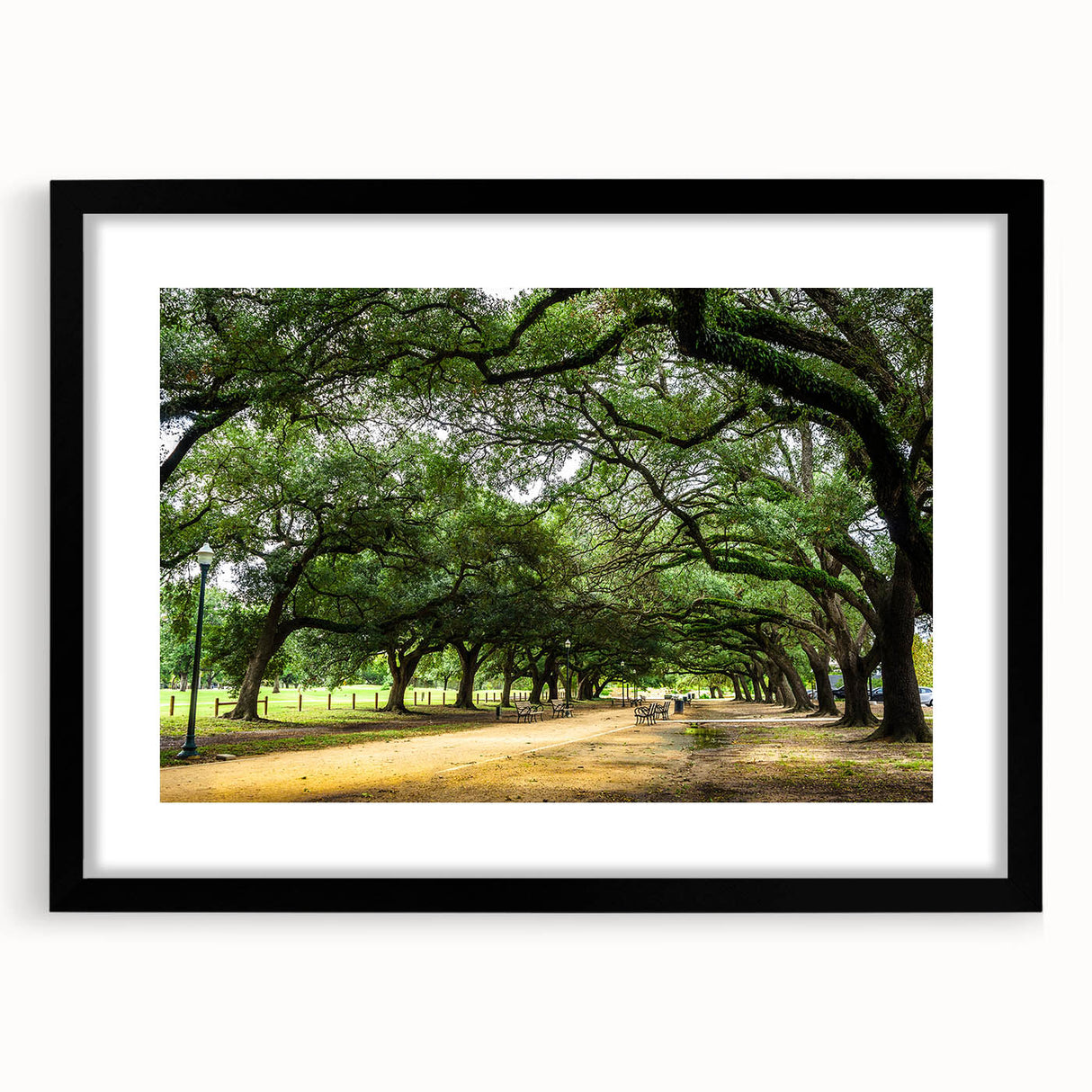Extra large abstract art print of Houston skyline in vibrant, colorful hues on a textured canvas, framed in black.
