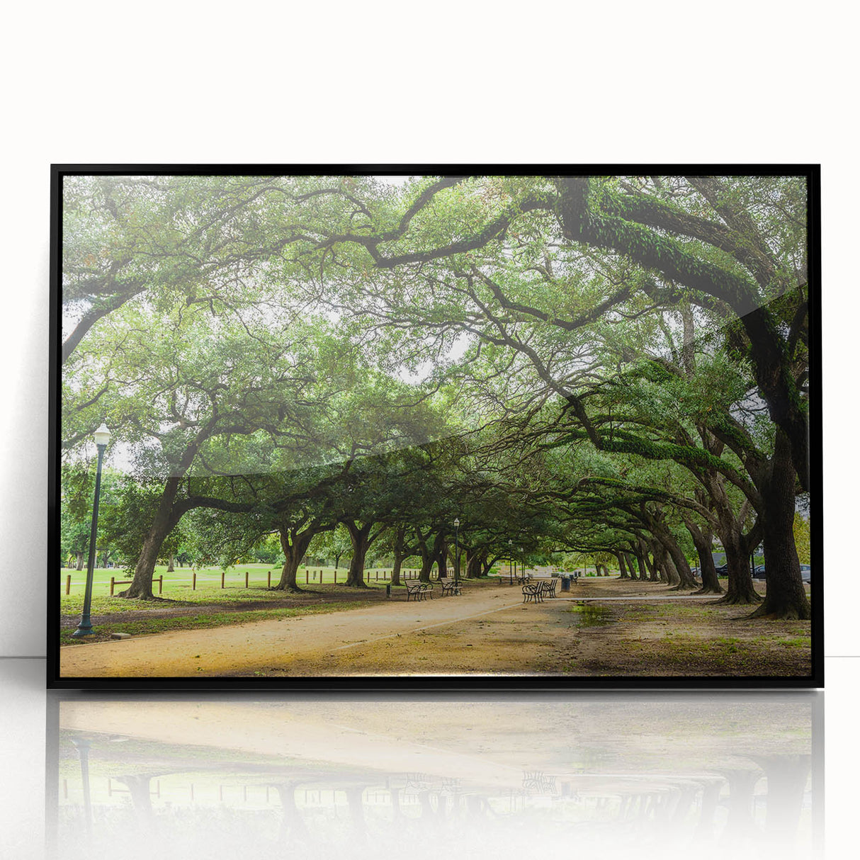 Large abstract wall art featuring the Houston skyline in muted gray and blue tones on a framed acrylic panel.