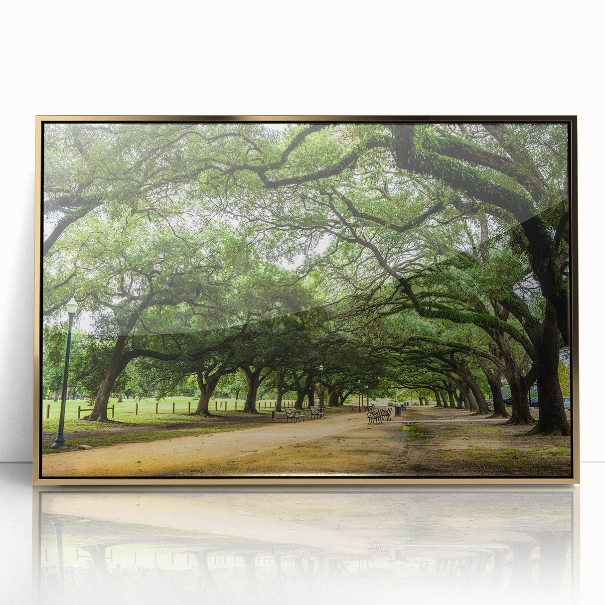 Large art print of Houston skyline in gold and blue tones on framed acrylic, ideal for modern art wall decor.