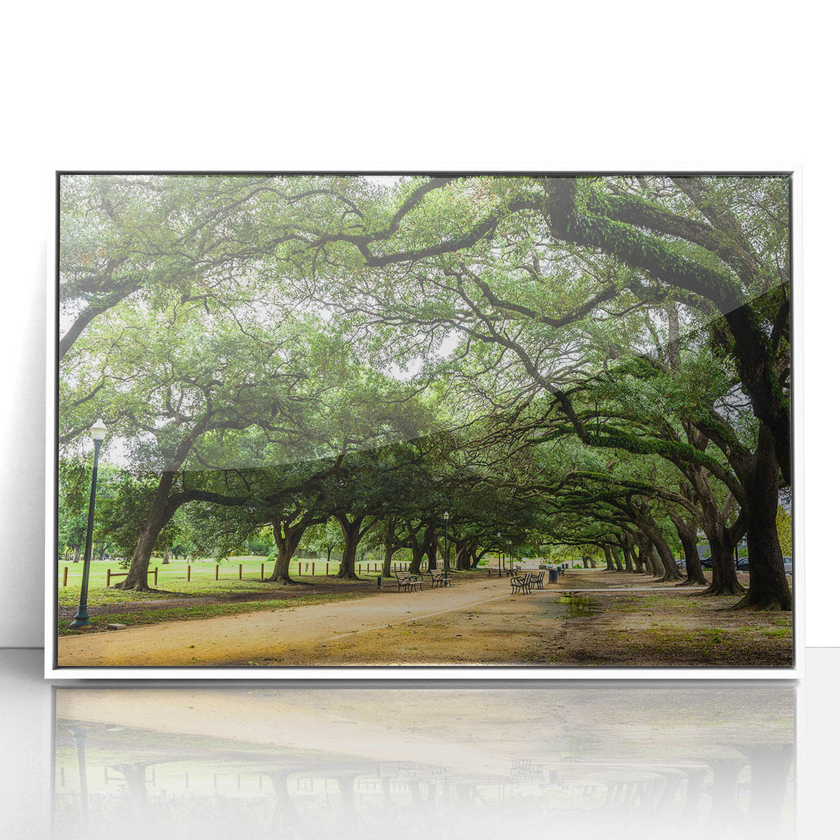 Art deco poster of Houston skyline in muted gray and blue tones on framed acrylic, ideal for nursery wall decor.