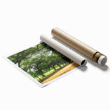 Extra large rolled print of Houston skyline with muted gray and blue tones, ideal for classy bathroom wall art.