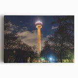 Black and white stretched canvas of San Antonio skyline, ideal for kitchen wall art.
