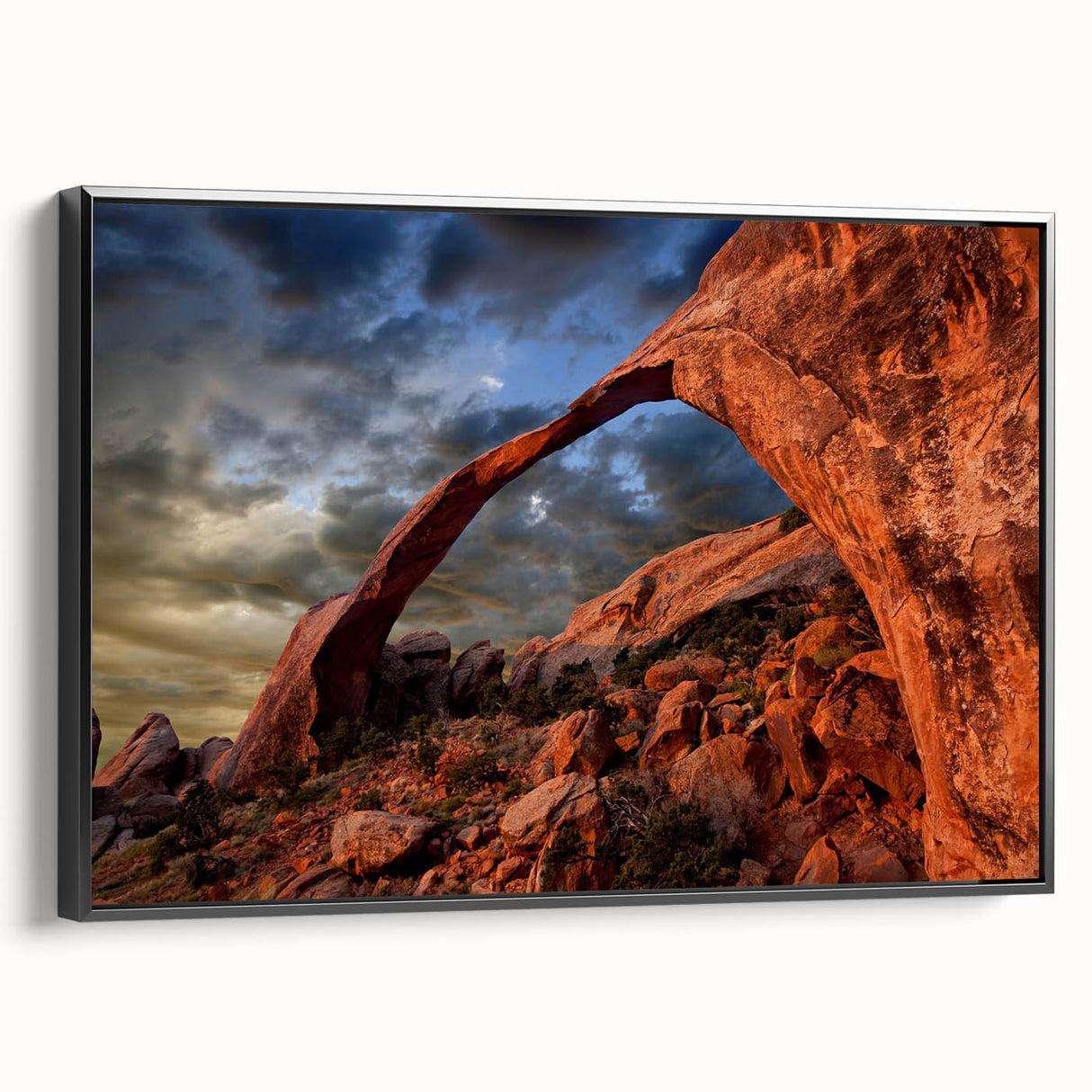 Black and white framed canvas featuring Arches National Park, ideal for bedroom wall decor.