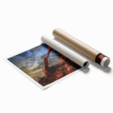Arches National Park landscape on rolled print, featuring earthy red tones, ideal for classy bathroom wall art.