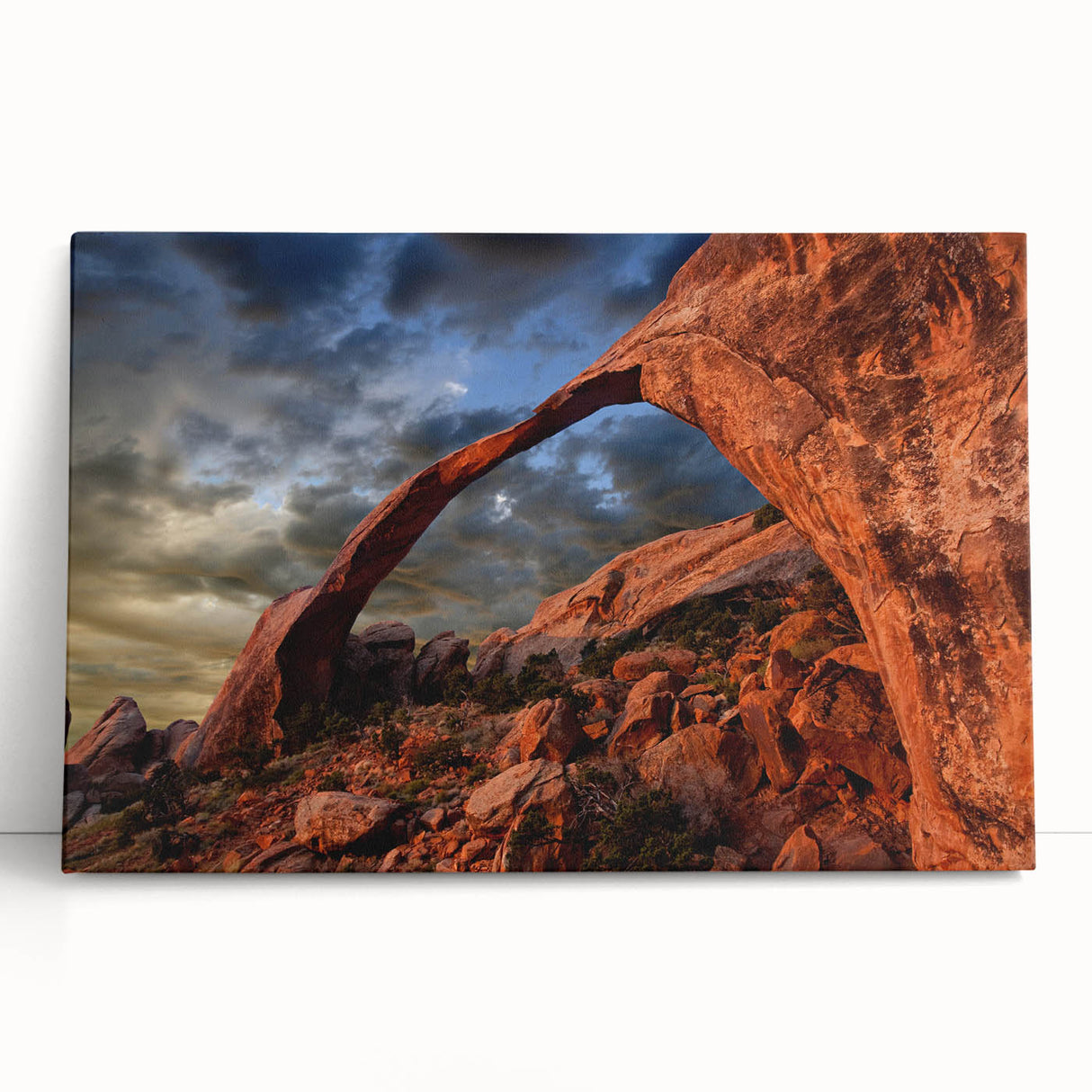 Black and white image of Arches National Park on stretched canvas, ideal for kitchen wall art or bedroom.