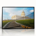Large abstract wall art featuring Salt Lake City with vibrant hues on black framed acrylic.