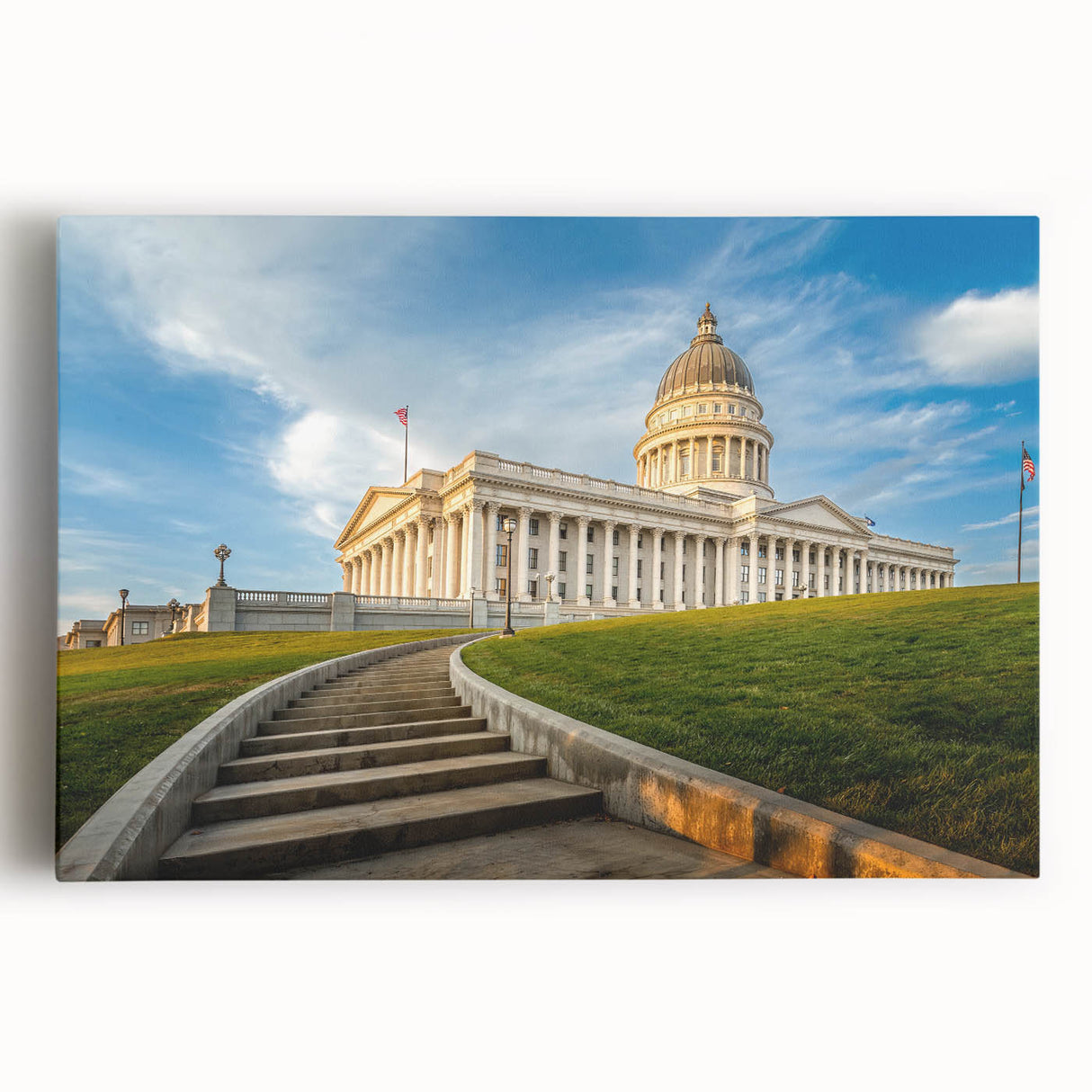 Black and white stretched canvas of Salt Lake City skyline, suitable as large kitchen wall art.