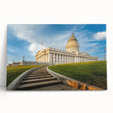 Black and white wall art of Salt Lake City skyline on stretched canvas, suitable as large kitchen or bedroom decor.