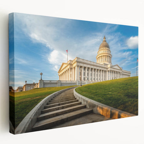Large canvas print of Salt Lake City with muted earth tones, ideal for kitchen wall art.