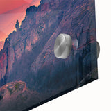 Large abstract depiction of Zion landscape in muted earth tones on acrylic glass.