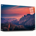 Acrylic print of Zion National Park with vivid orange and red tones, ideal for enhancing bedroom or dining room decor.