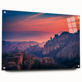 Acrylic print of Zion National Park with vivid orange and red tones, ideal for enhancing bedroom or dining room decor.