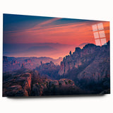 Large abstract depiction of Zion National Park in muted earth tones on acrylic glass.