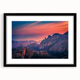 Extra large abstract art print depicting a colorful, textured scene of Zion, USA, in a black framed mat.