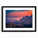 Extra large abstract art print depicting a colorful, textured scene of Zion, USA, in a black framed mat.