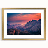 Extra large abstract art print depicting textured Zion scenery, framed in gold, ideal for living room decor.