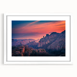 Abstract art print of Zion landscape in muted earth tones, framed with a white mat, suitable for dining or bedroom decor.