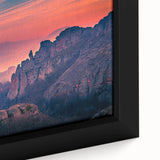 Extra large framed canvas featuring a textured depiction of Zion National Park in black with colorful accents.