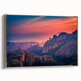 Framed canvas landscape art painting of Zion National Park with vibrant colors and vintage poster style.