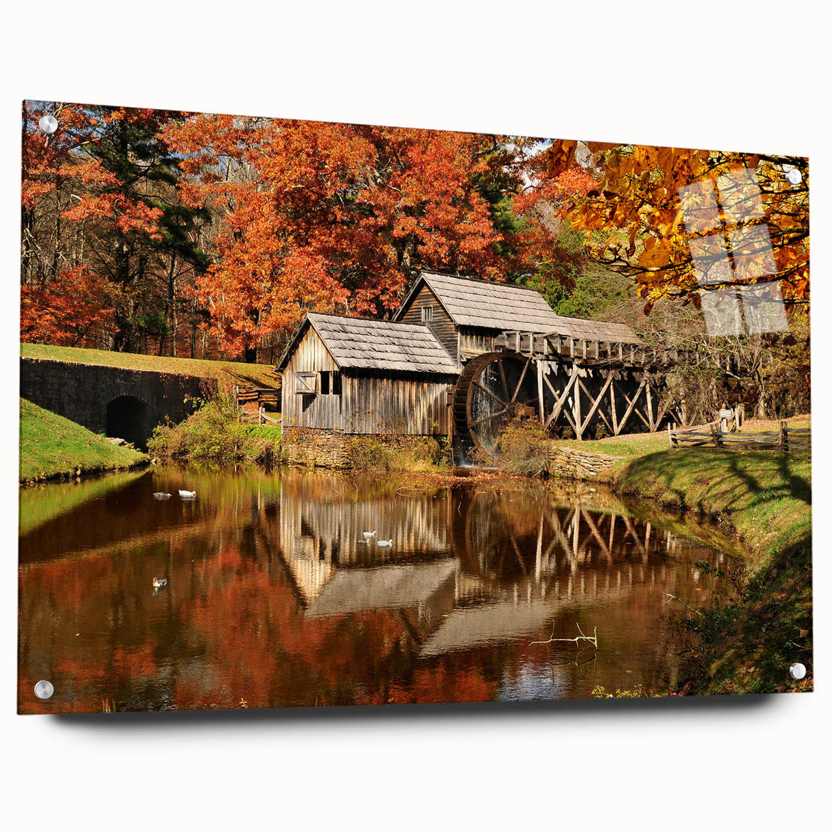 Acrylic print of a large abstract depiction of Virginia scenery in muted earth tones, ideal for dining room decor.