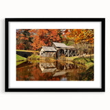 Extra large abstract art print featuring colorful, textured scenery of Virginia, in a black frame with mat.