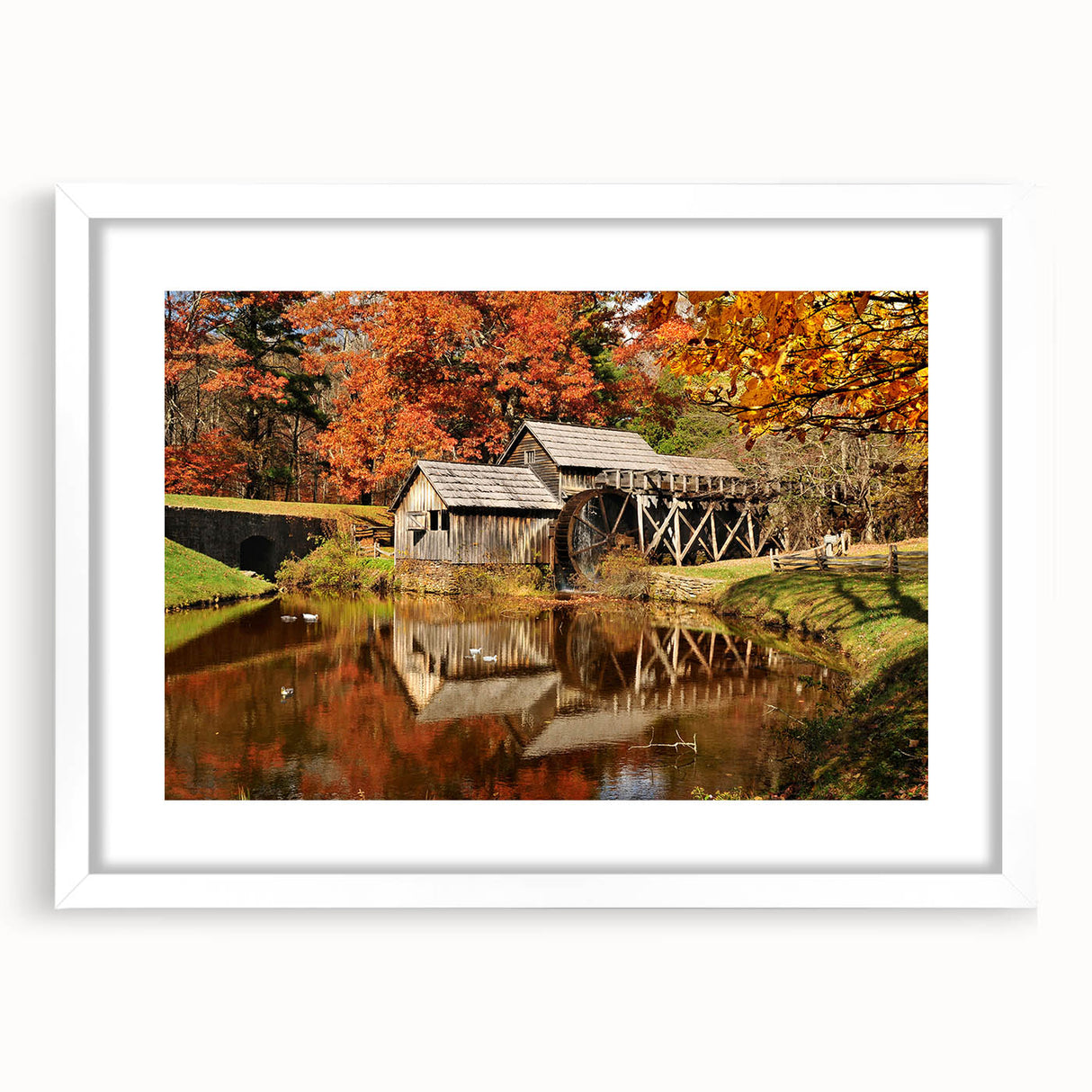 Abstract art print of Virginia scenery in muted earth tones, framed with a white mat, suitable for dining room decor.