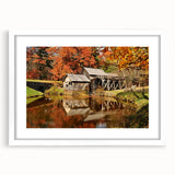 Abstract art print of Virginia scenery in muted earth tones, framed with a white mat, suitable for dining room decor.