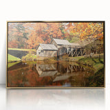 Framed acrylic print of a Virginia landscape in mid-century modernist style, featuring muted earth tones.