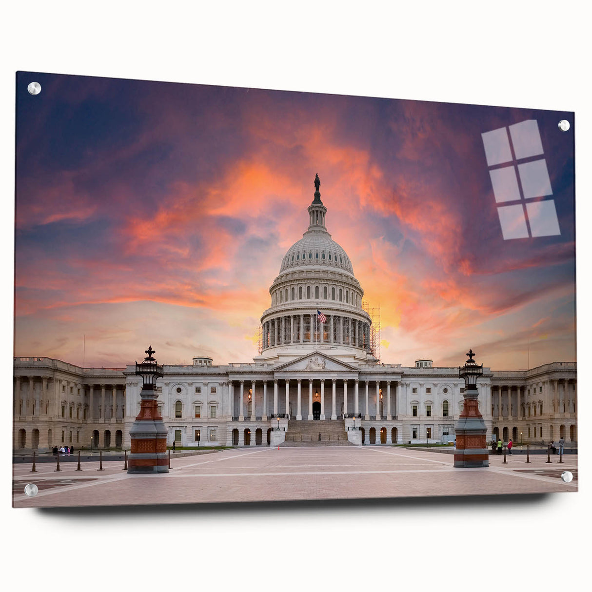 Acrylic print of Washington D.C. Capitol with soft pastel shades, ideal for dining room decor.