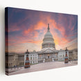 Washington DC Capitol depicted in muted earth tones on a large stretched canvas, ideal for kitchen wall art.