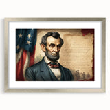 Textured art print of an abstract depiction of the Lincoln Memorial in muted gray tones, framed in silver.